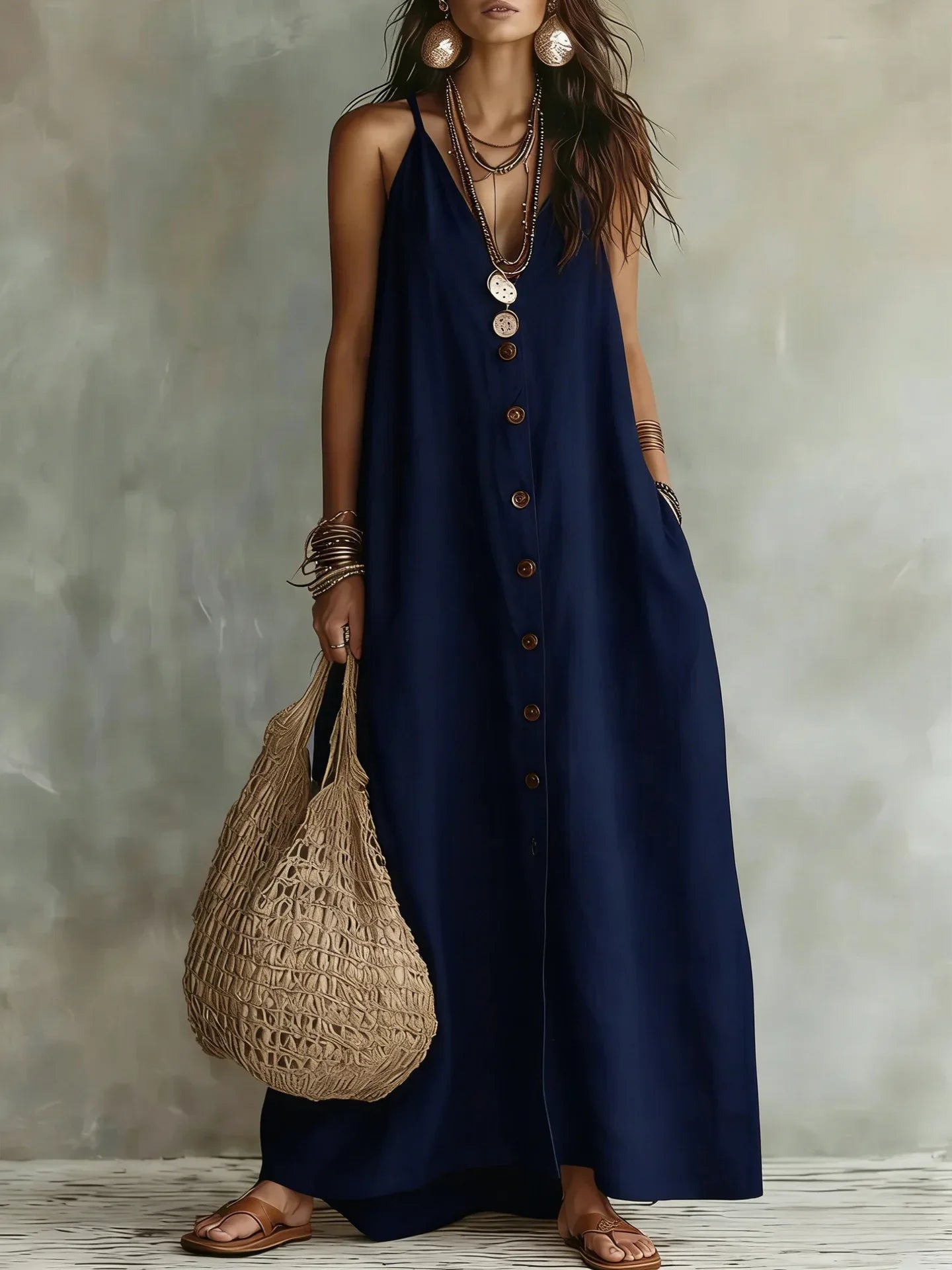 Women's Breathable Sleeveless Linen Maxi Dress