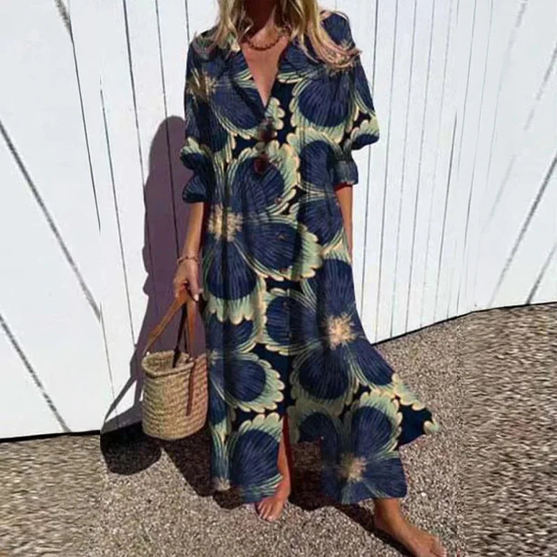 Women's Printed Maxi Shirt Dress