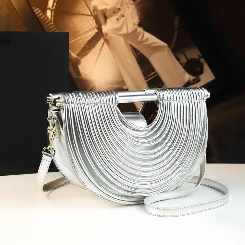 Metallic Woven Crescent Shoulder Bag