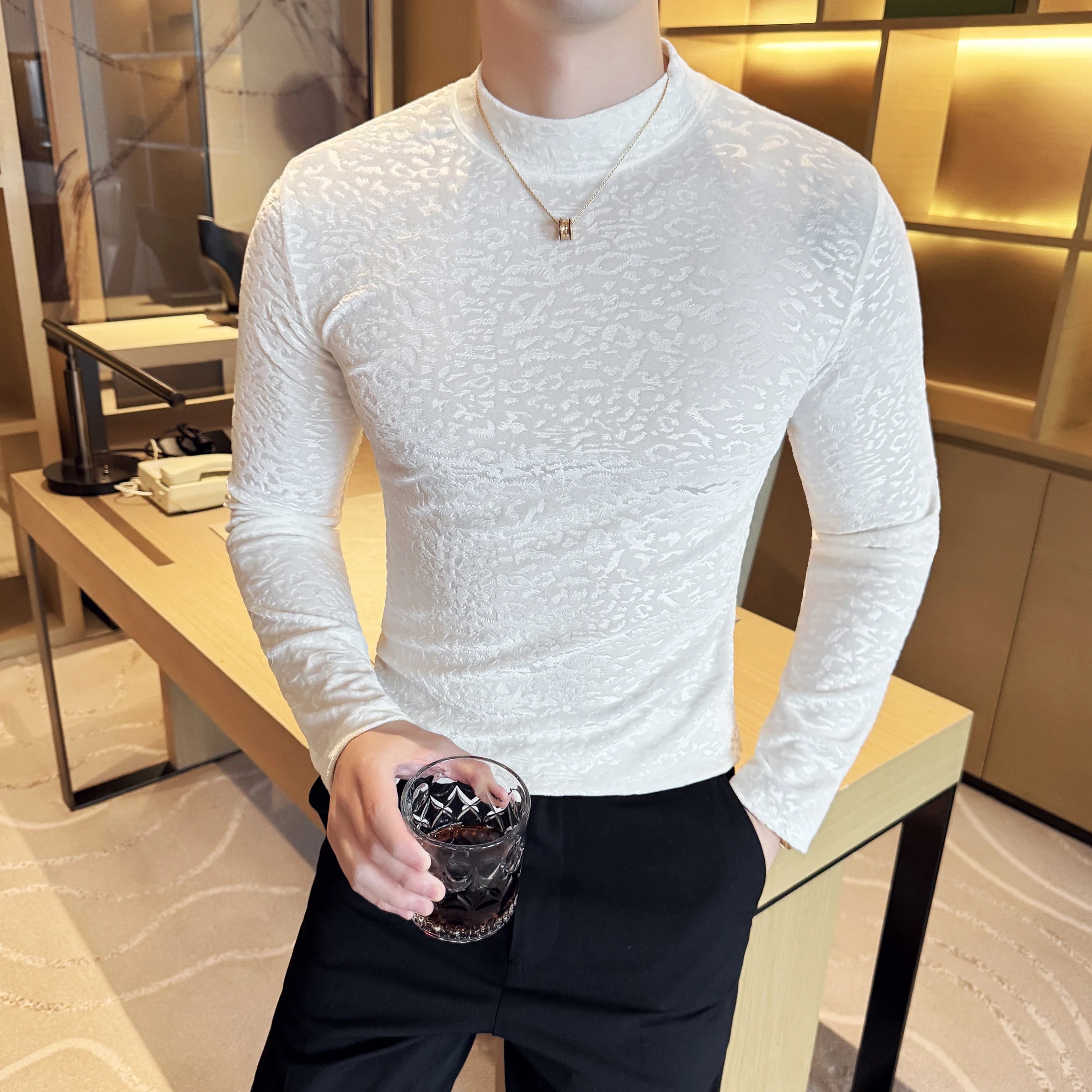 Slim Fit Velvet Long-Sleeve T-Shirt