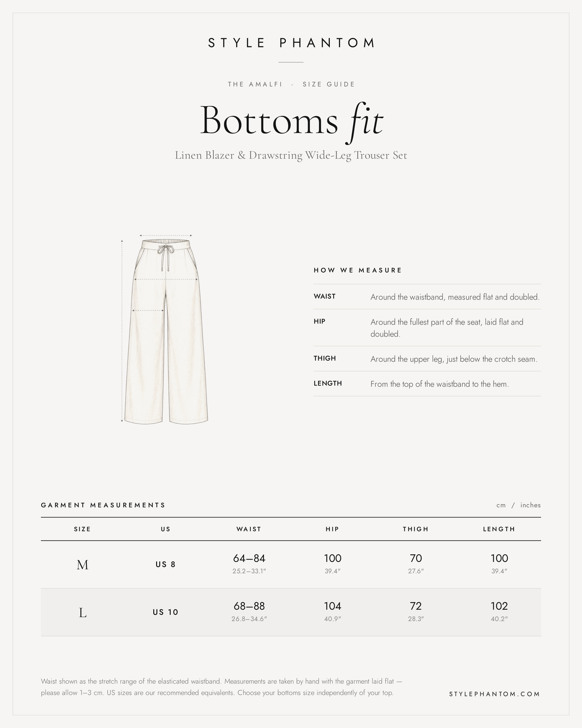 The Amalfi Linen Blazer & Drawstring Wide-Leg Trouser Set — trousers size guide