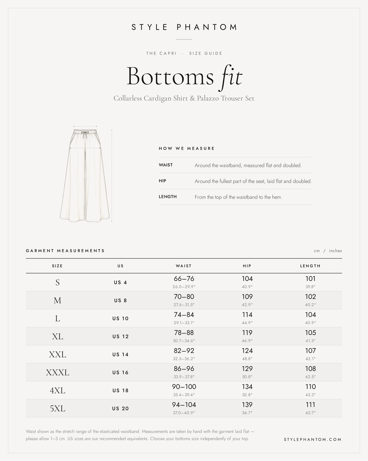 The Capri Collarless Cardigan Shirt & Palazzo Trouser Set — trousers size guide