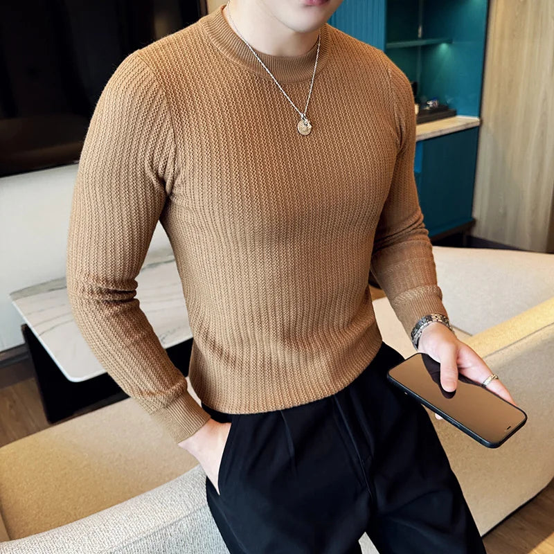 Slim Fit Striped Long-Sleeve Knit Sweater