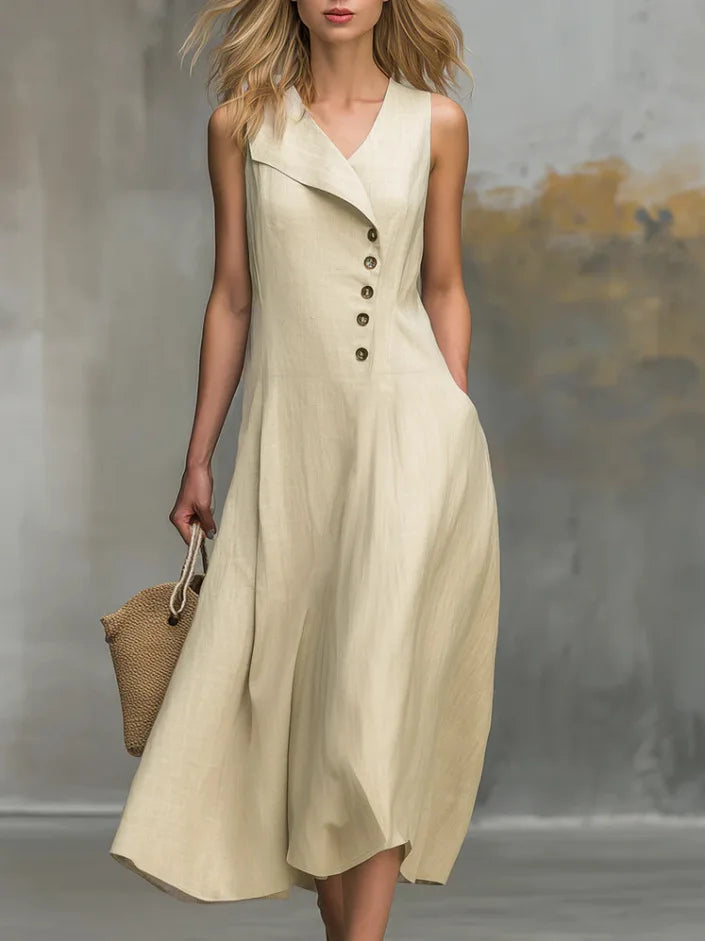 Women's Button Detail Flowy Midi Dress