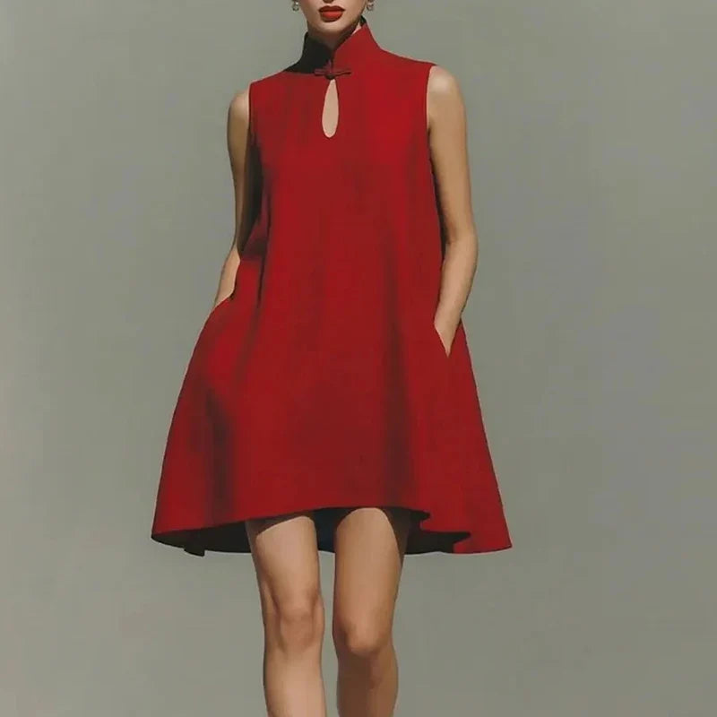 Women's Pocket Detail High Neck Mini Dress