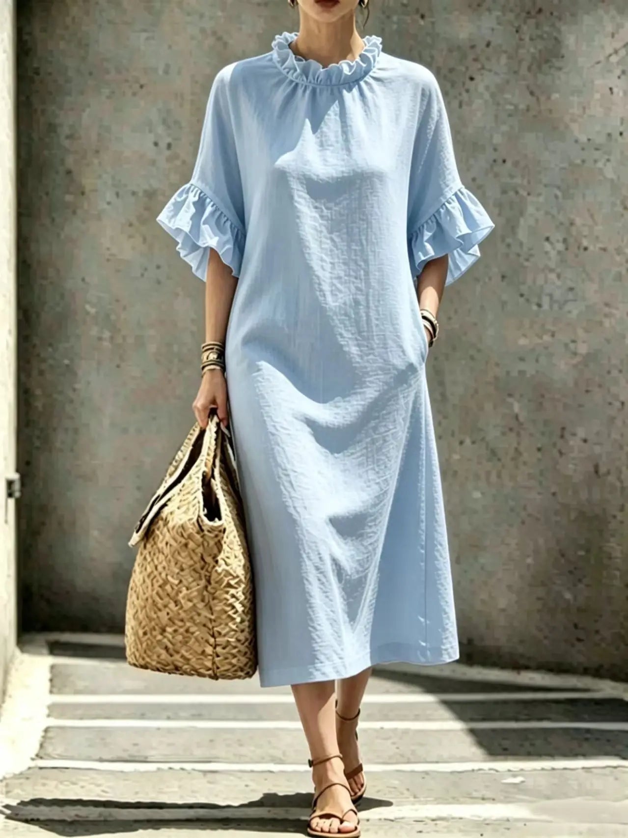 Women's Ruffle Sleeve Midi Dress