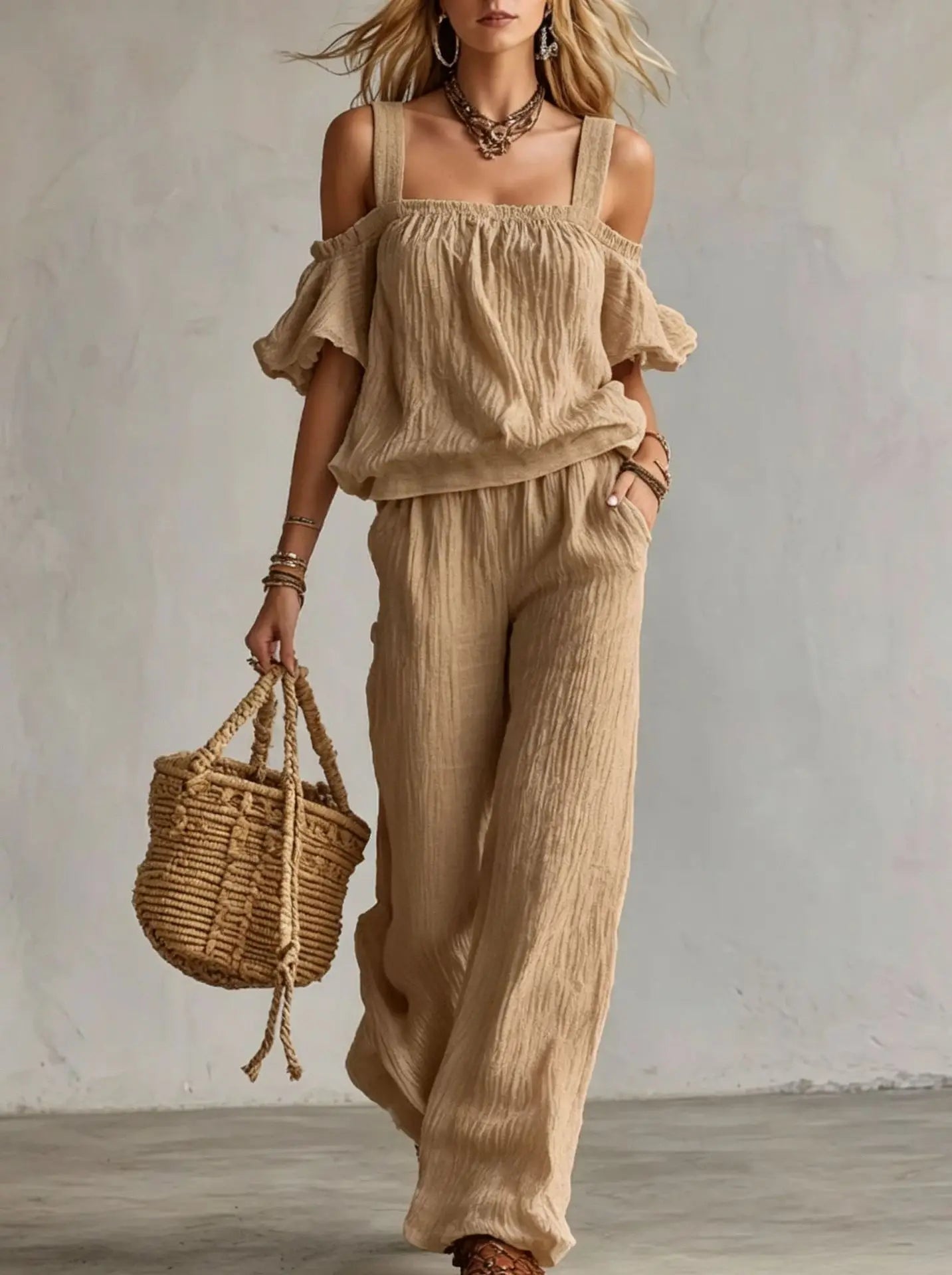 Women's Ruffle Relaxed Trouser Set