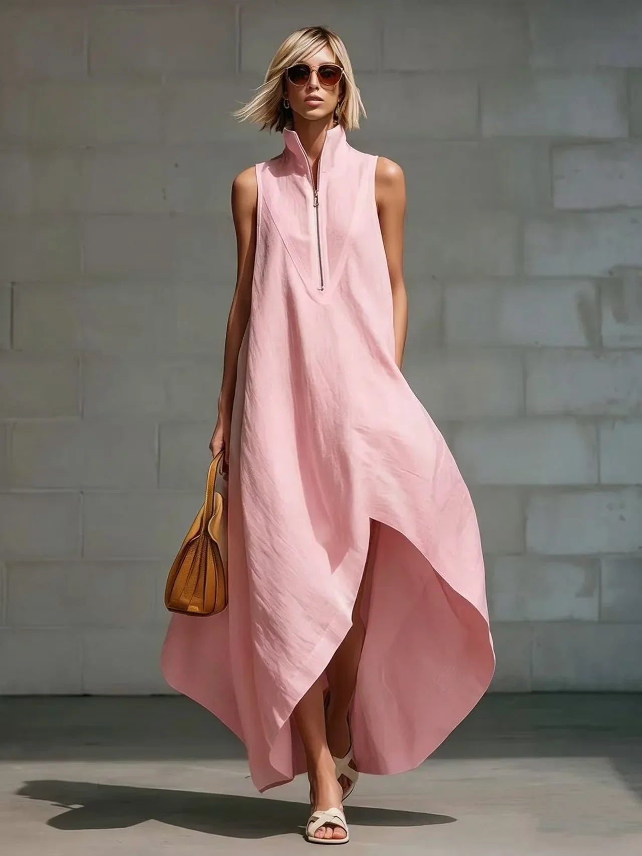Women's Sleeveless Half Zip Long Dress