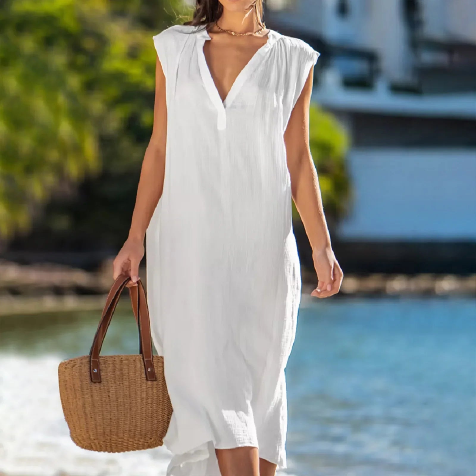 Women's Relaxed V Neck Midi Dress