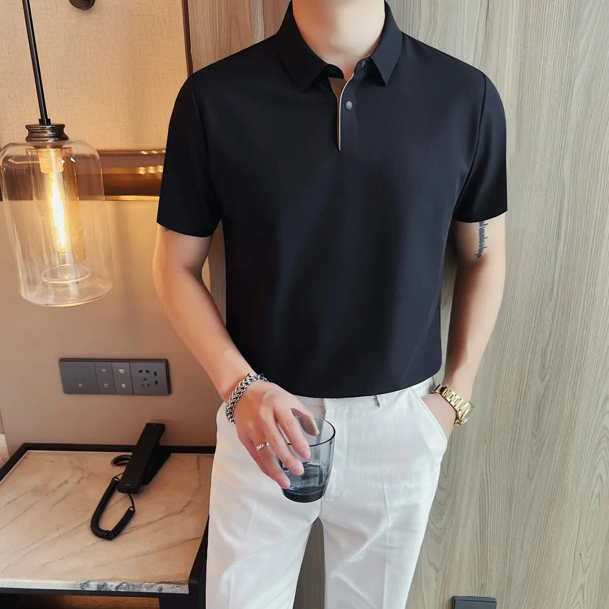 Slim Fit Silk Short-Sleeve Polo Shirt