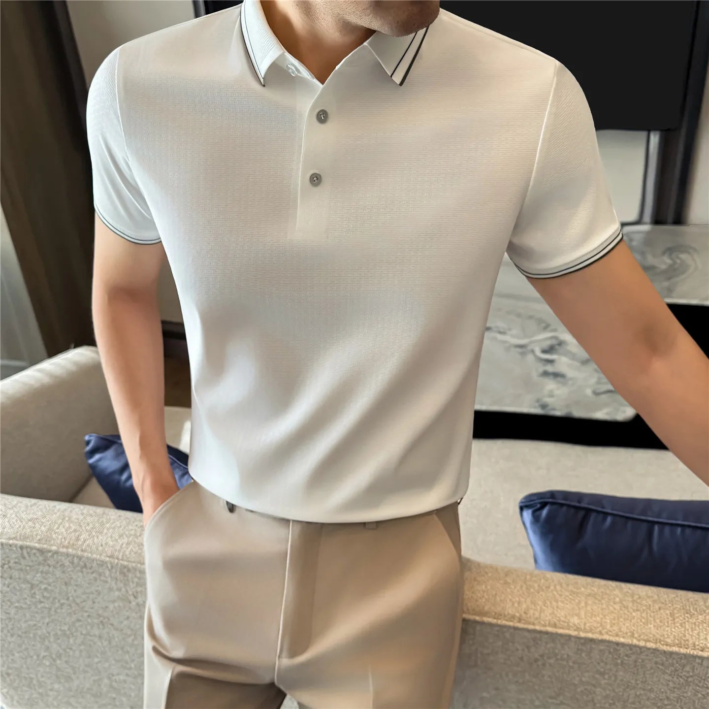 Slim Fit Silk Short-Sleeve Polo Shirt