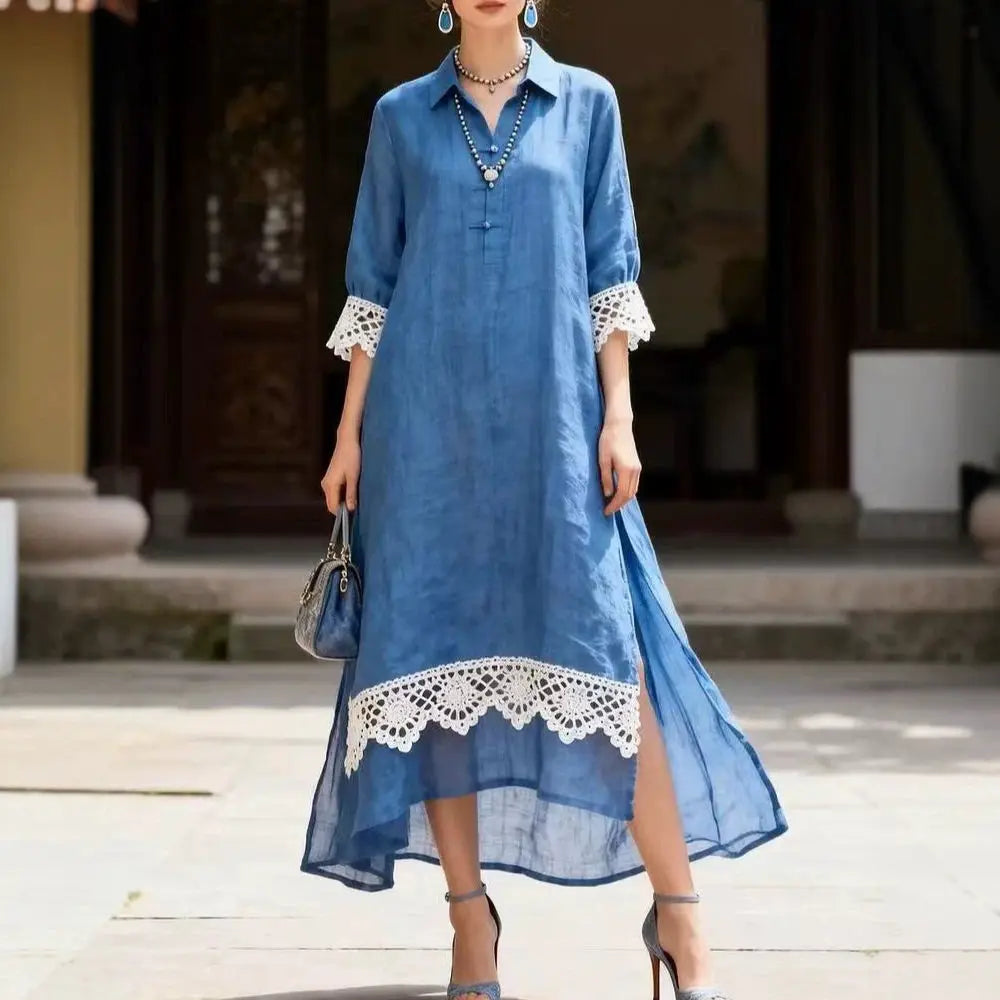 Women's Lace Trim Midi Dress