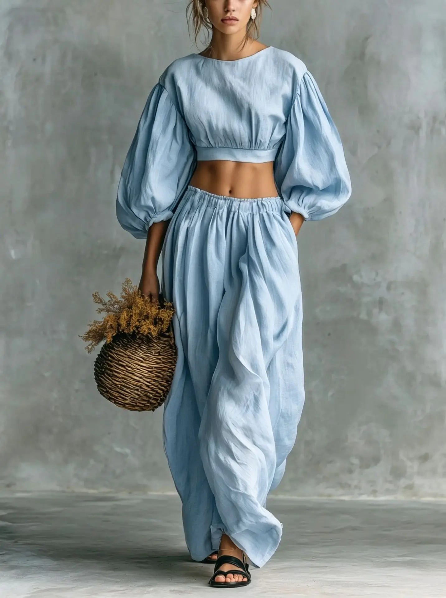 Women's Balloon Sleeve Trouser Set