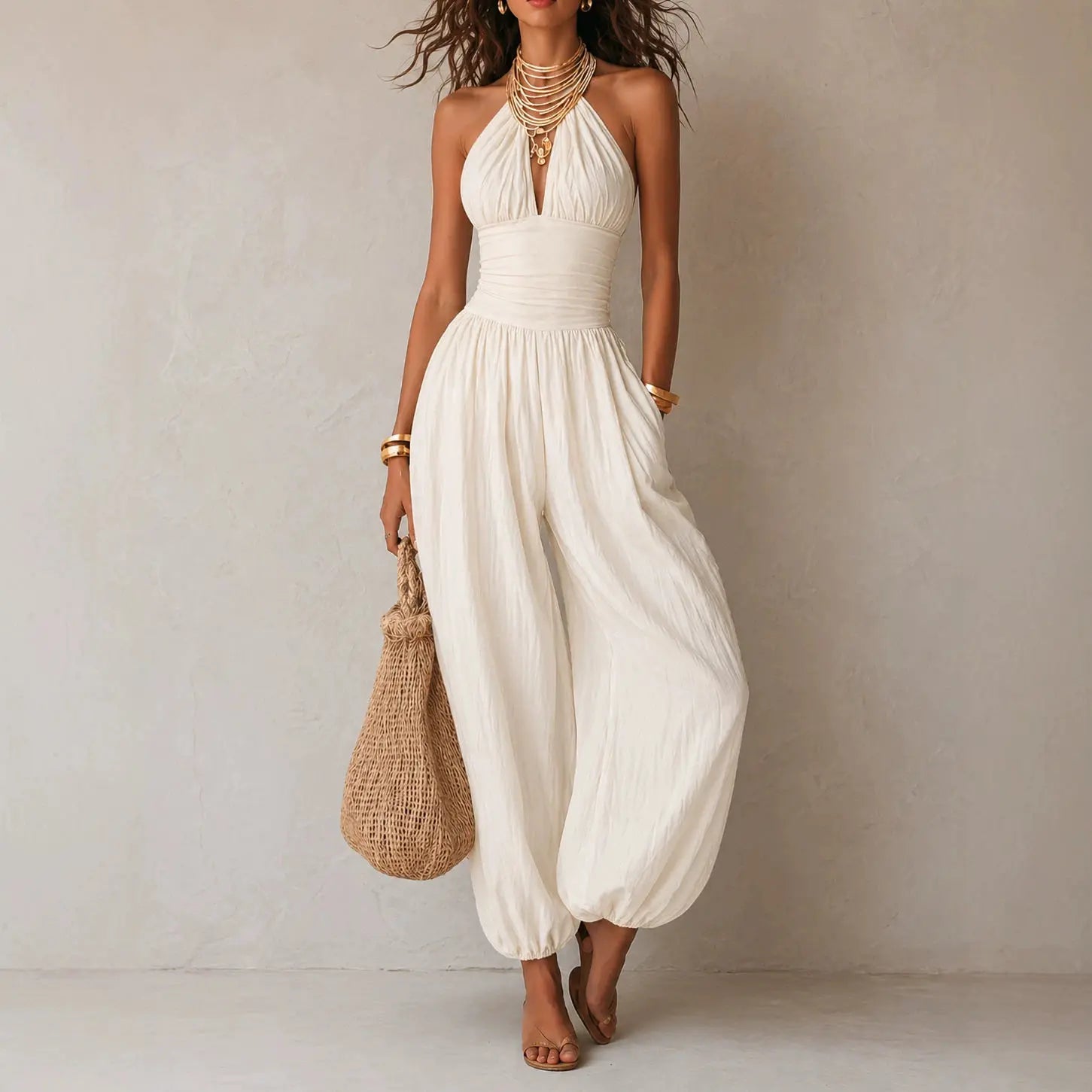 Women's Halter Wide Leg Jumpsuit
