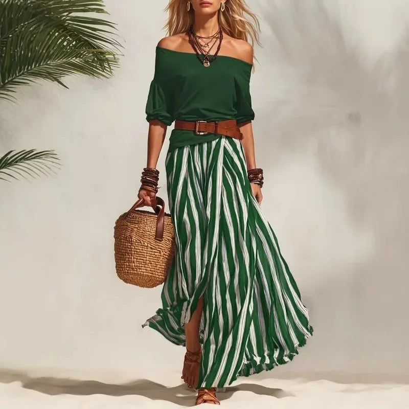 Women's Striped Maxi Skirt Set