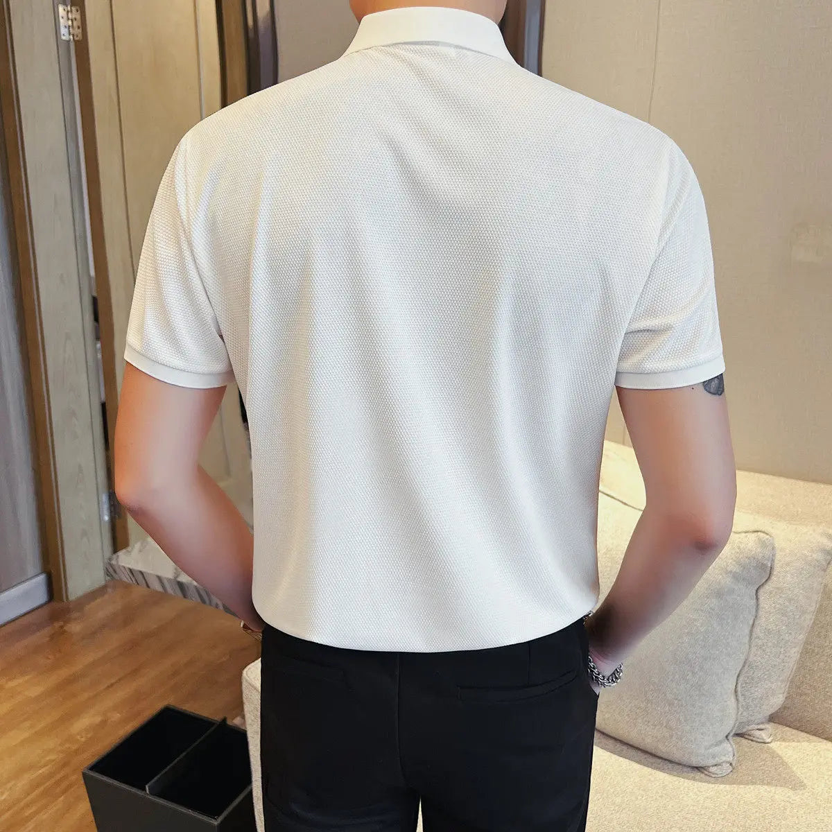 Slim Fit Patchwork Short-Sleeve Polo Shirt