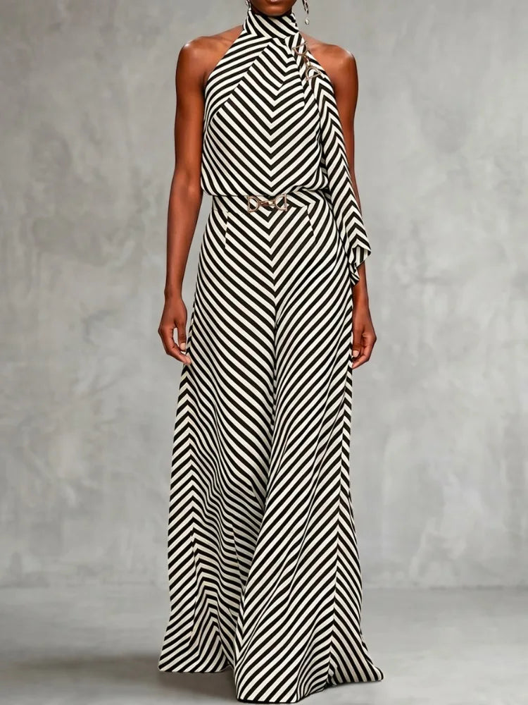 Women's Striped Halter Trouser Set