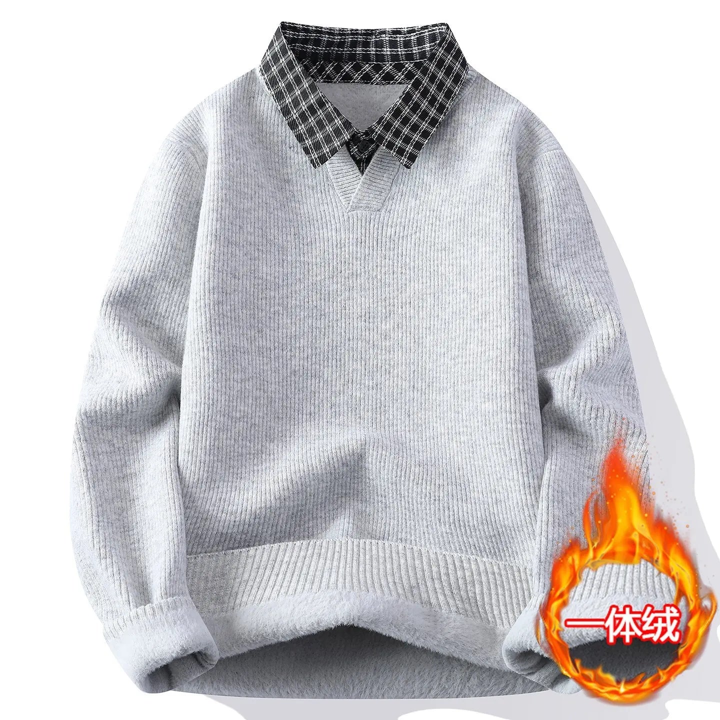 Relaxed Fit Plaid Long-Sleeve Knit Sweater