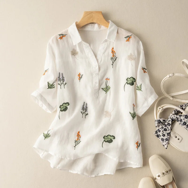 Women's Embroidered Linen Blouse