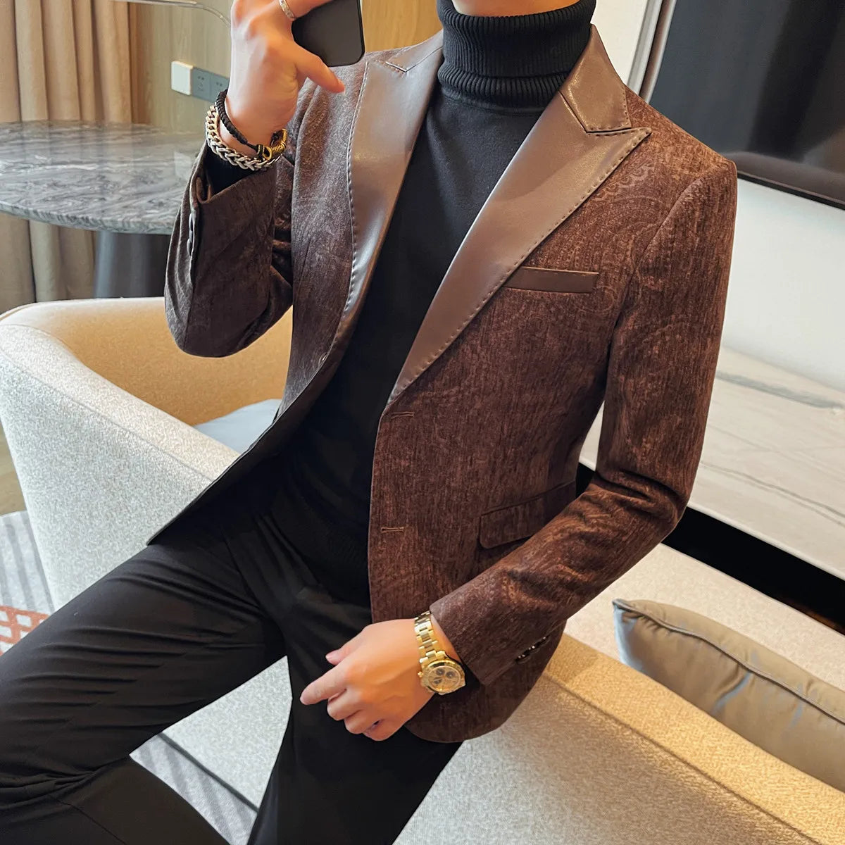 Slim Fit Leather Blazer