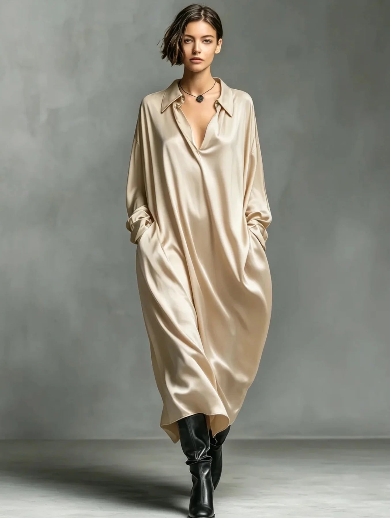 Women's Soft Drape Long Sleeve Maxi Dress