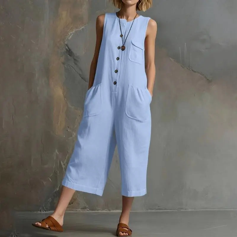 Women's Button Front Realxed Dungaree Jumpsuit