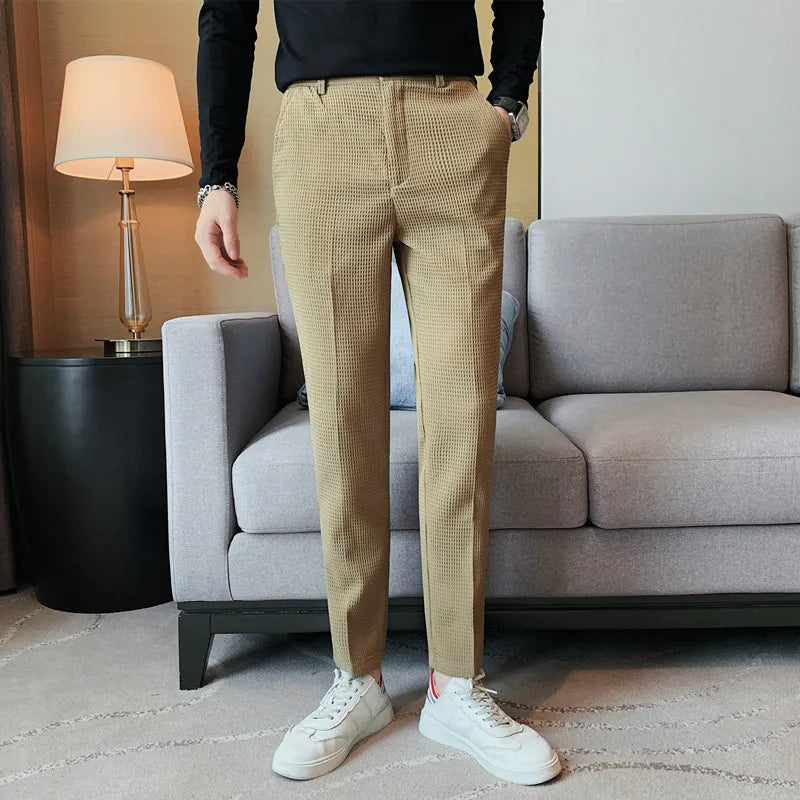 Slim Fit Waffle Suit Trousers