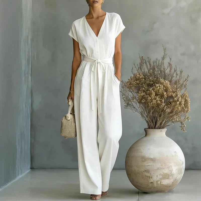 Women's Linen V Neck Jumpsuit