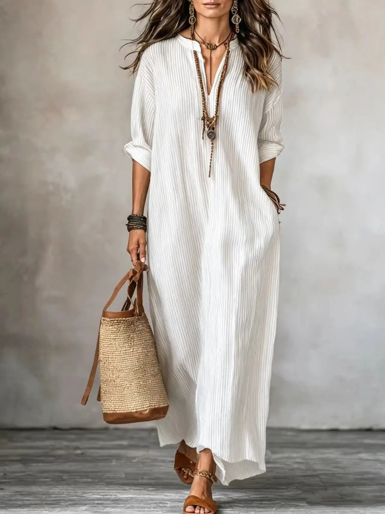 Women's Relaxed V Neck Maxi Dress