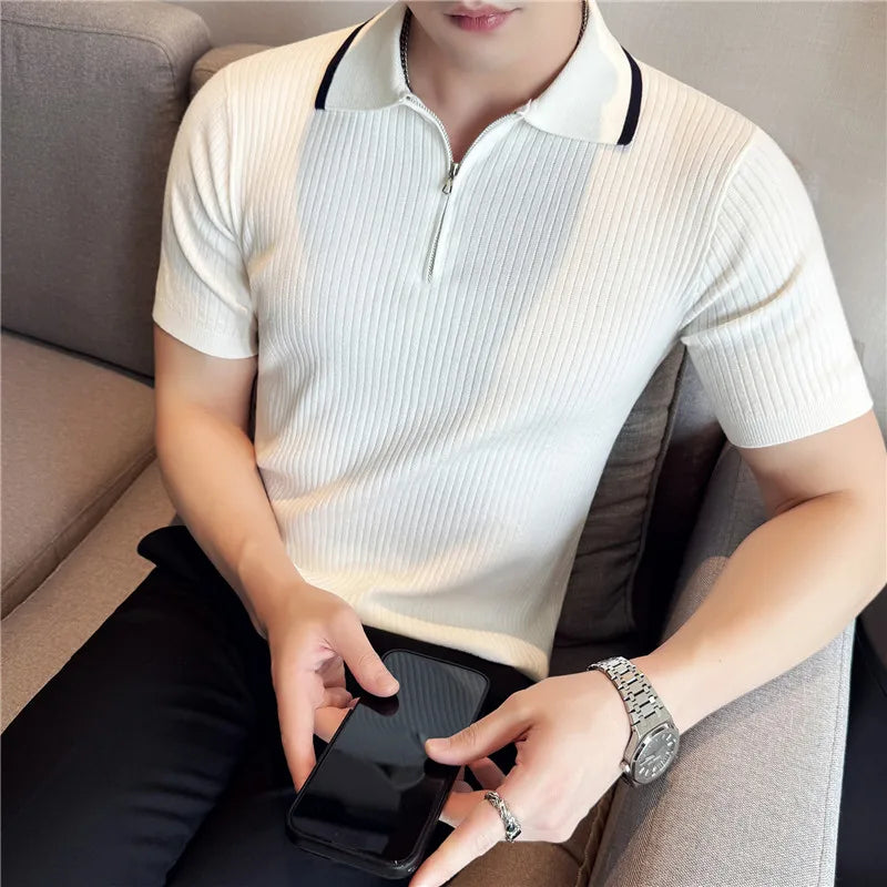 Slim Fit Patchwork Short-Sleeve Polo Shirt