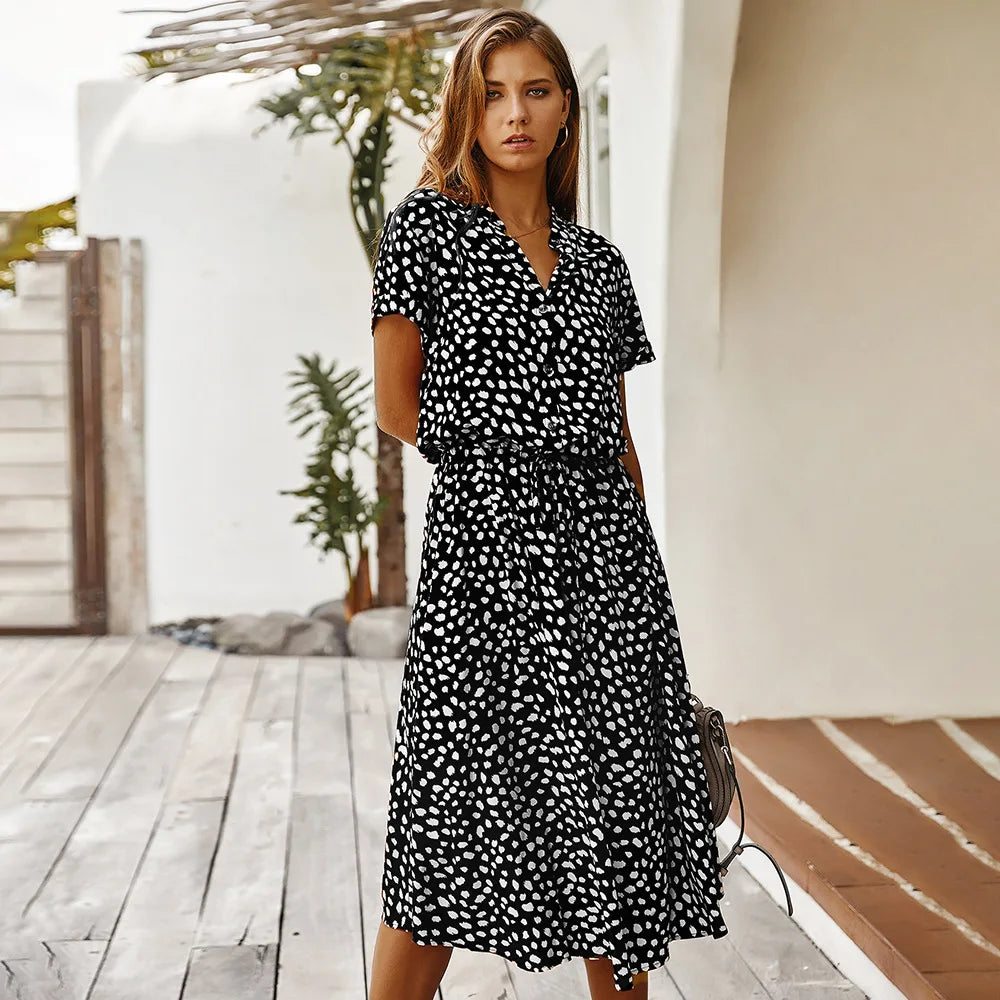 Women's Printed Midi Shirt Dress