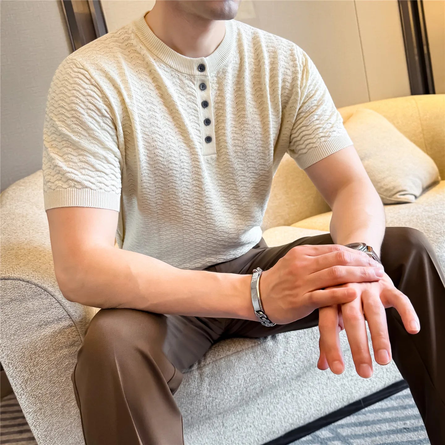 Slim Fit Short-Sleeve Knit Sweater