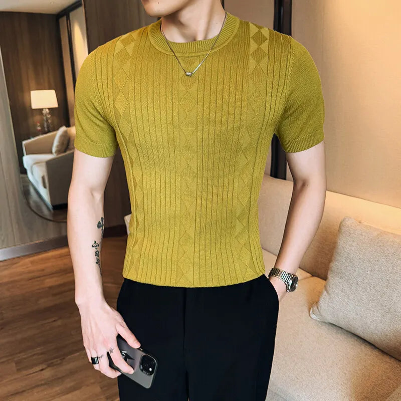 Slim Fit Short-Sleeve Knit Sweater