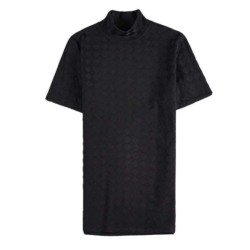 Plaid Short-Sleeve Turtleneck T-Shirt