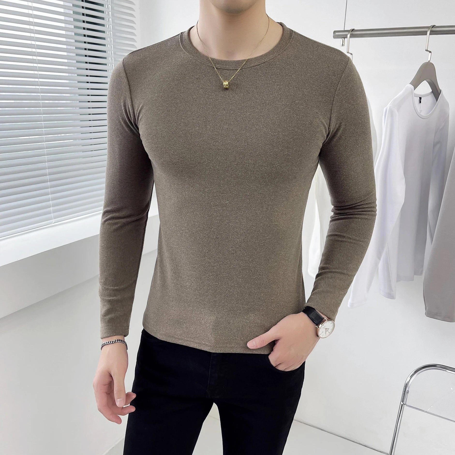 Slim Fit Velvet Long-Sleeve T-Shirt