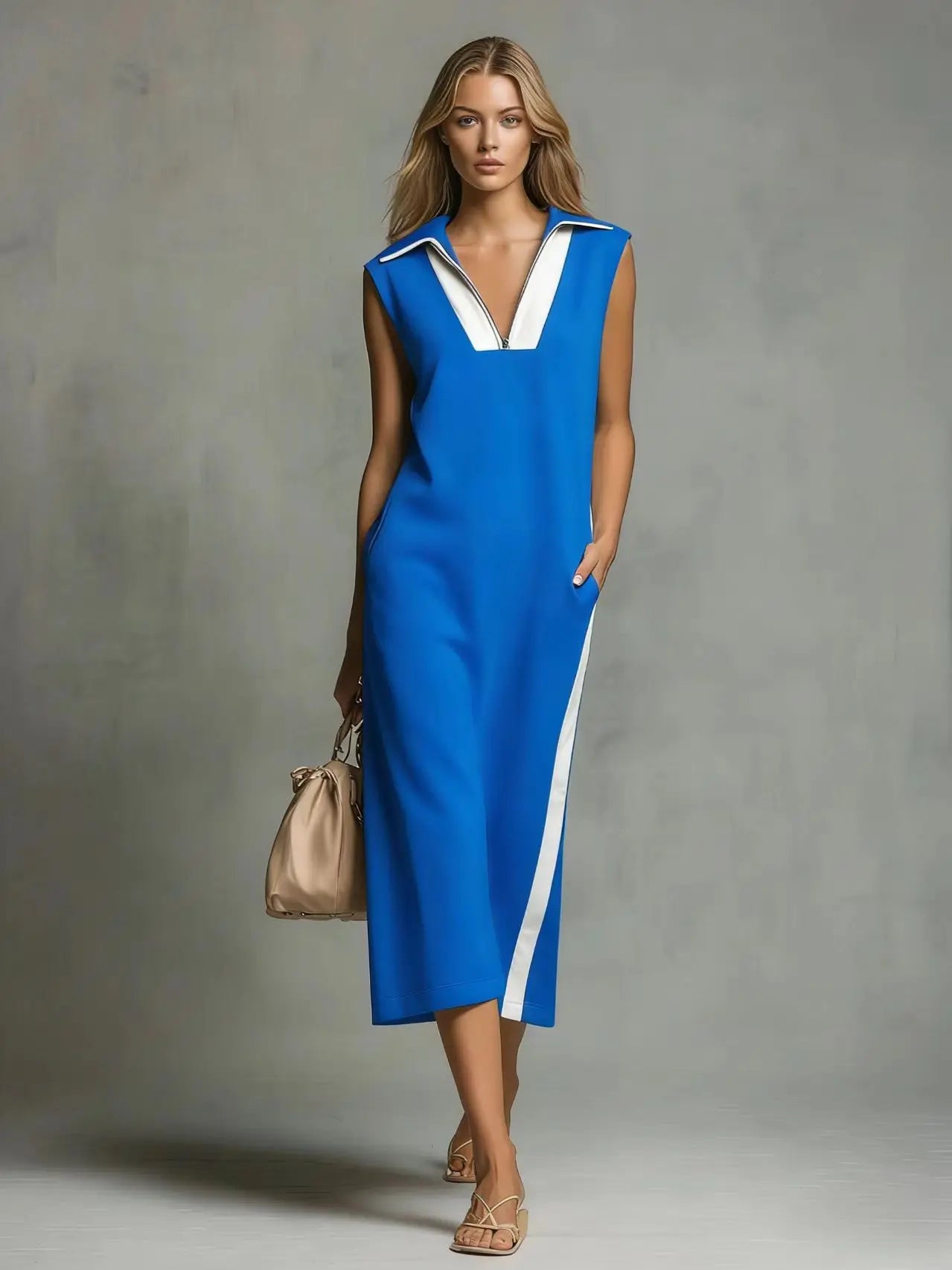 Women's V Neck Maxi Shirt Dress