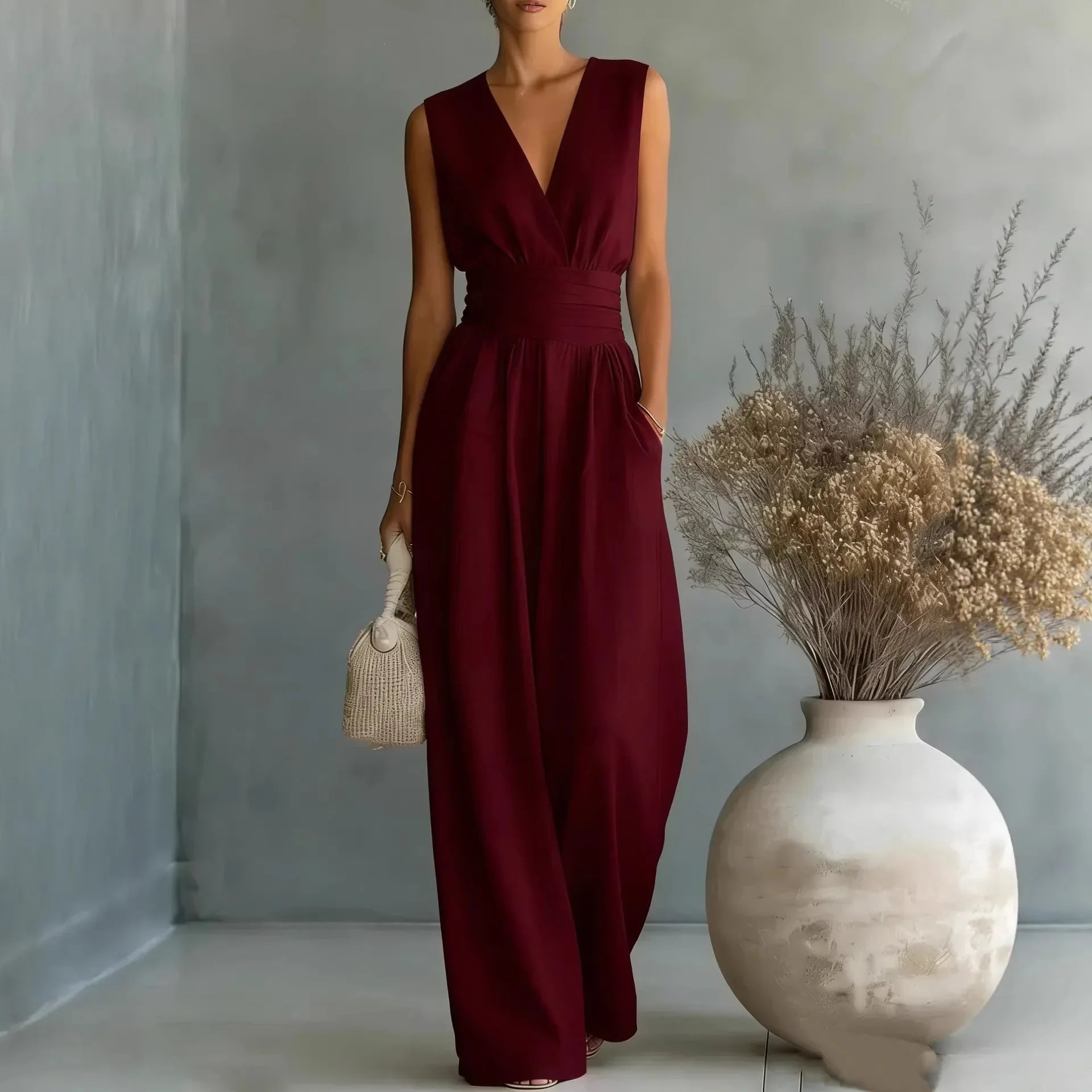 Women's Sleeveless V Neck Jumpsuit