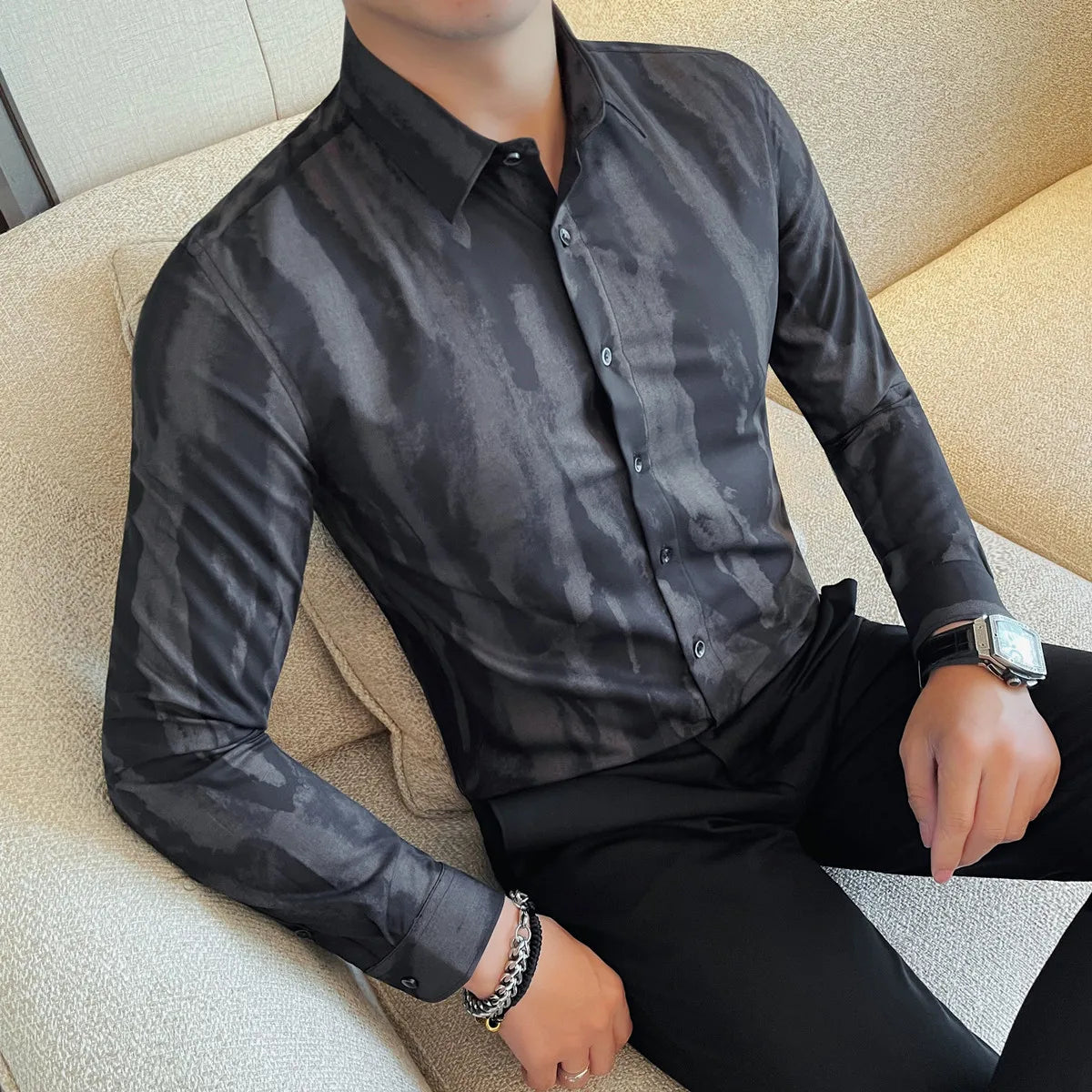 Slim Fit Striped Long-Sleeve Dress Shirt