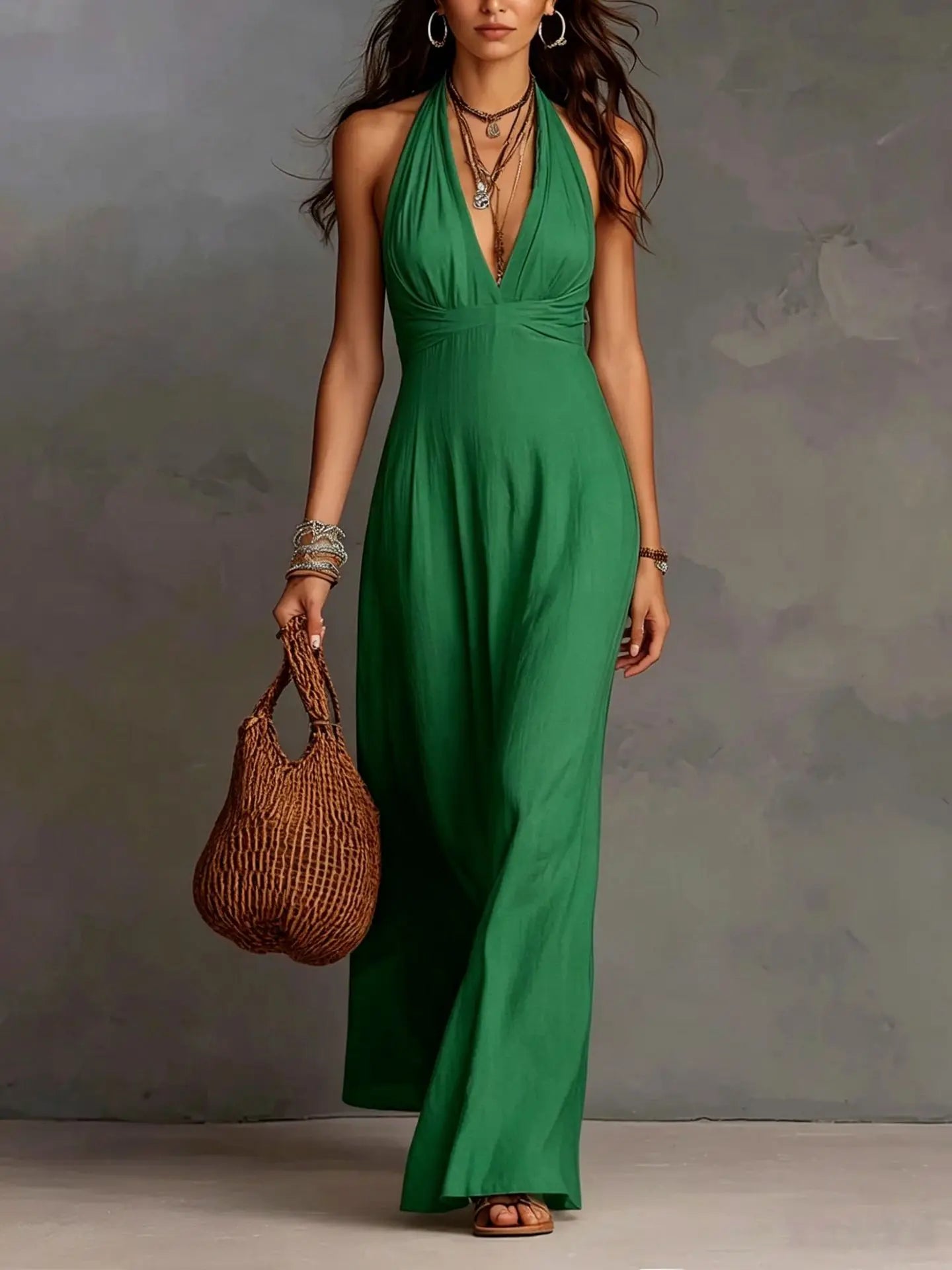 Women's V-Neck Elegant Maxi Dress
