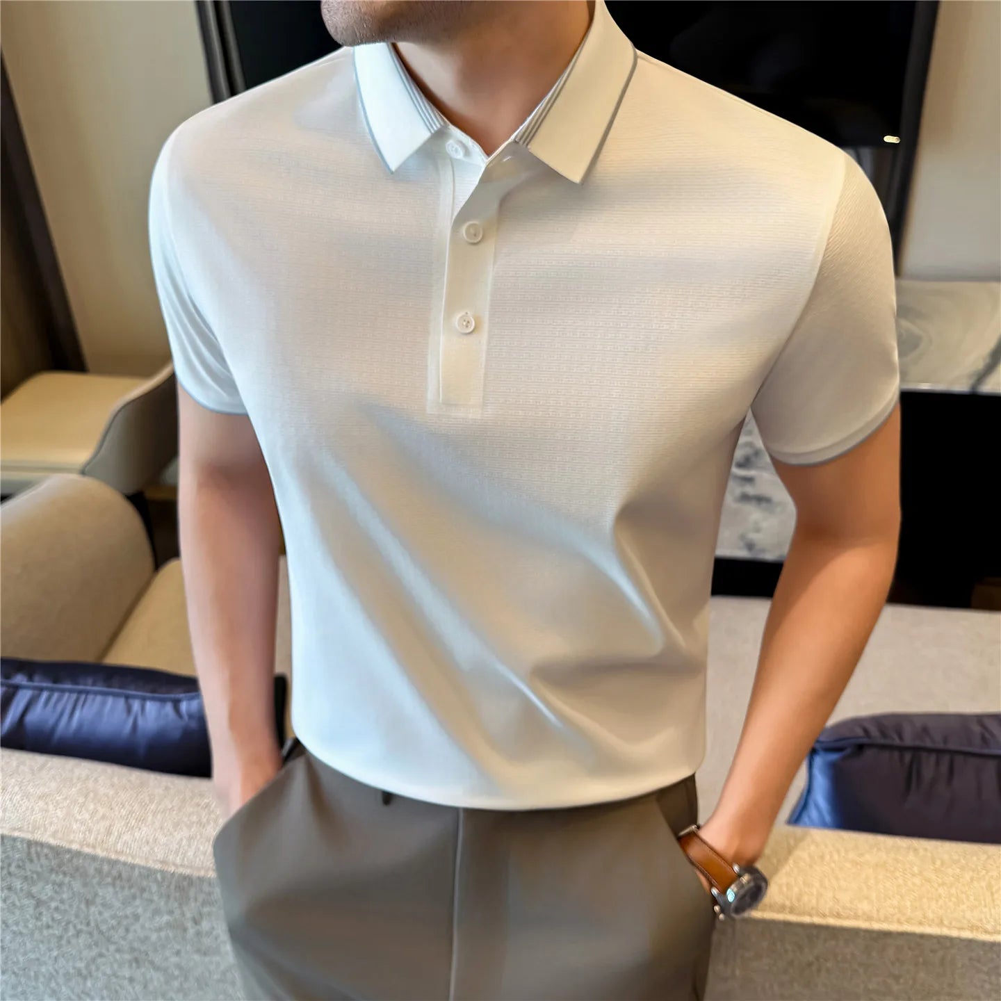 Slim Fit Silk Short-Sleeve Polo Shirt