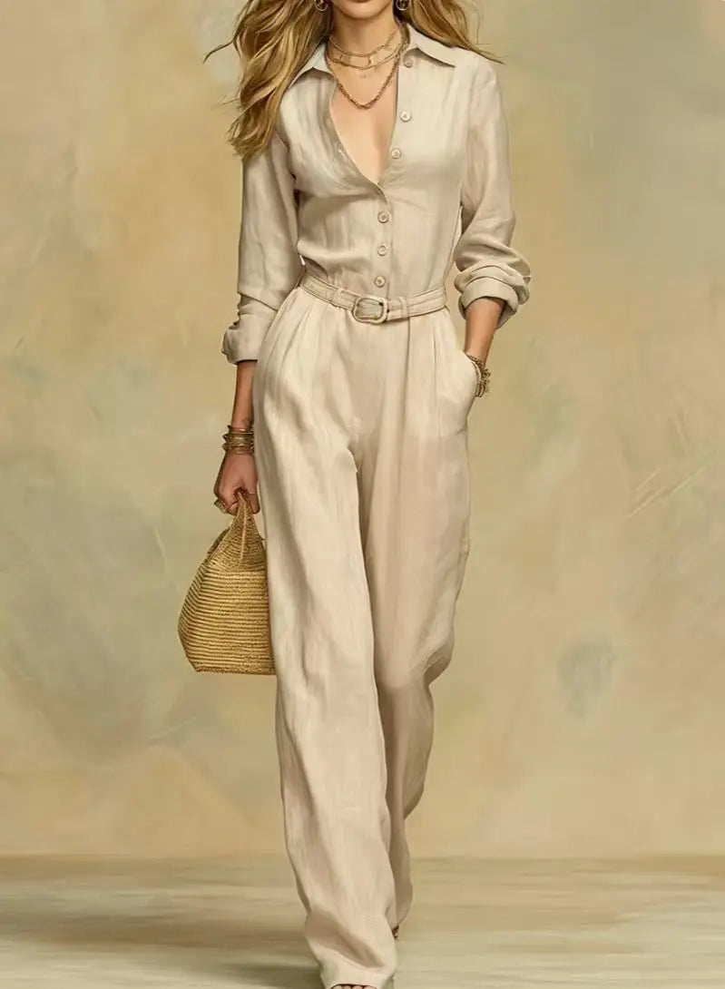 Women's Belted Button Jumpsuit