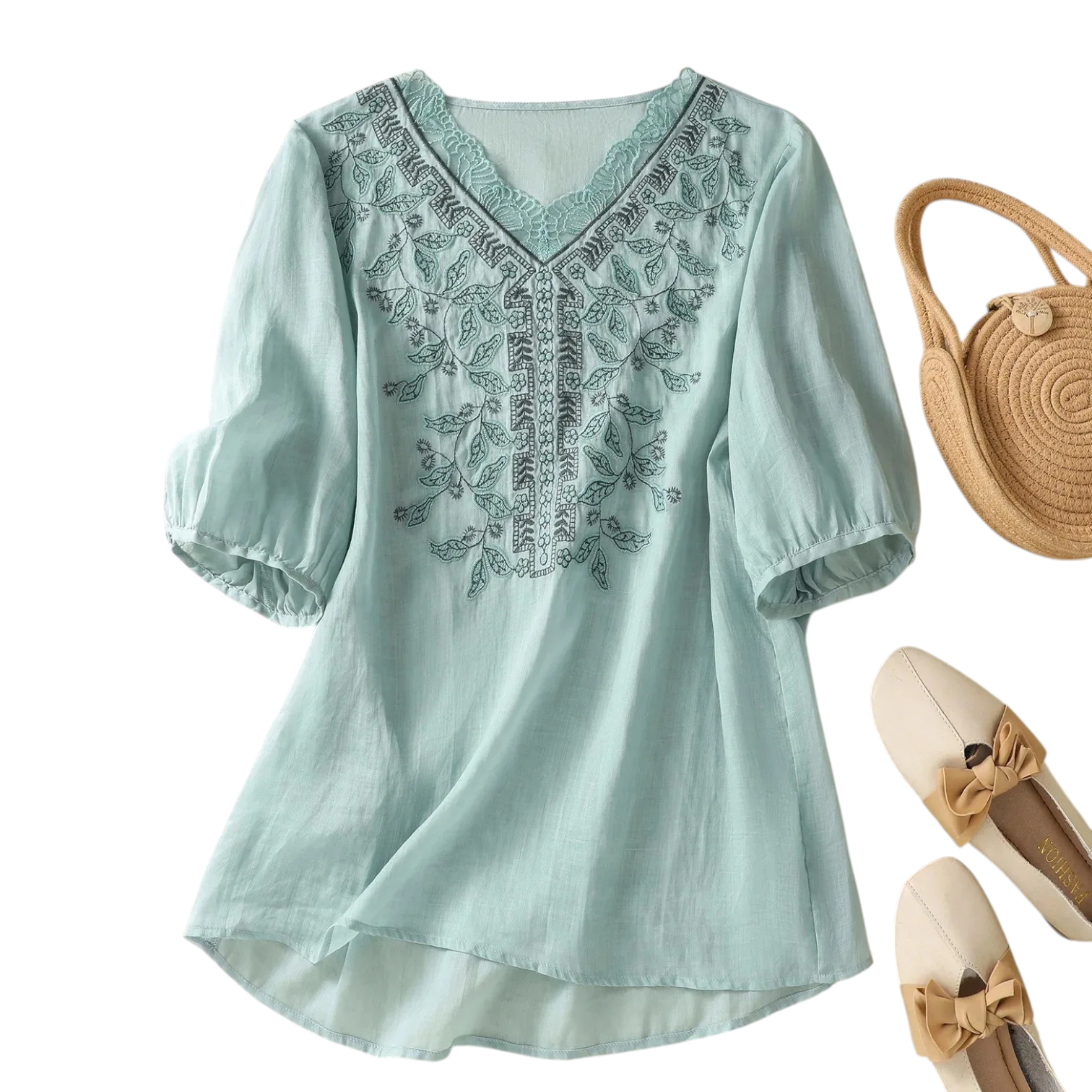 Women's Embroidered V Neck Blouse