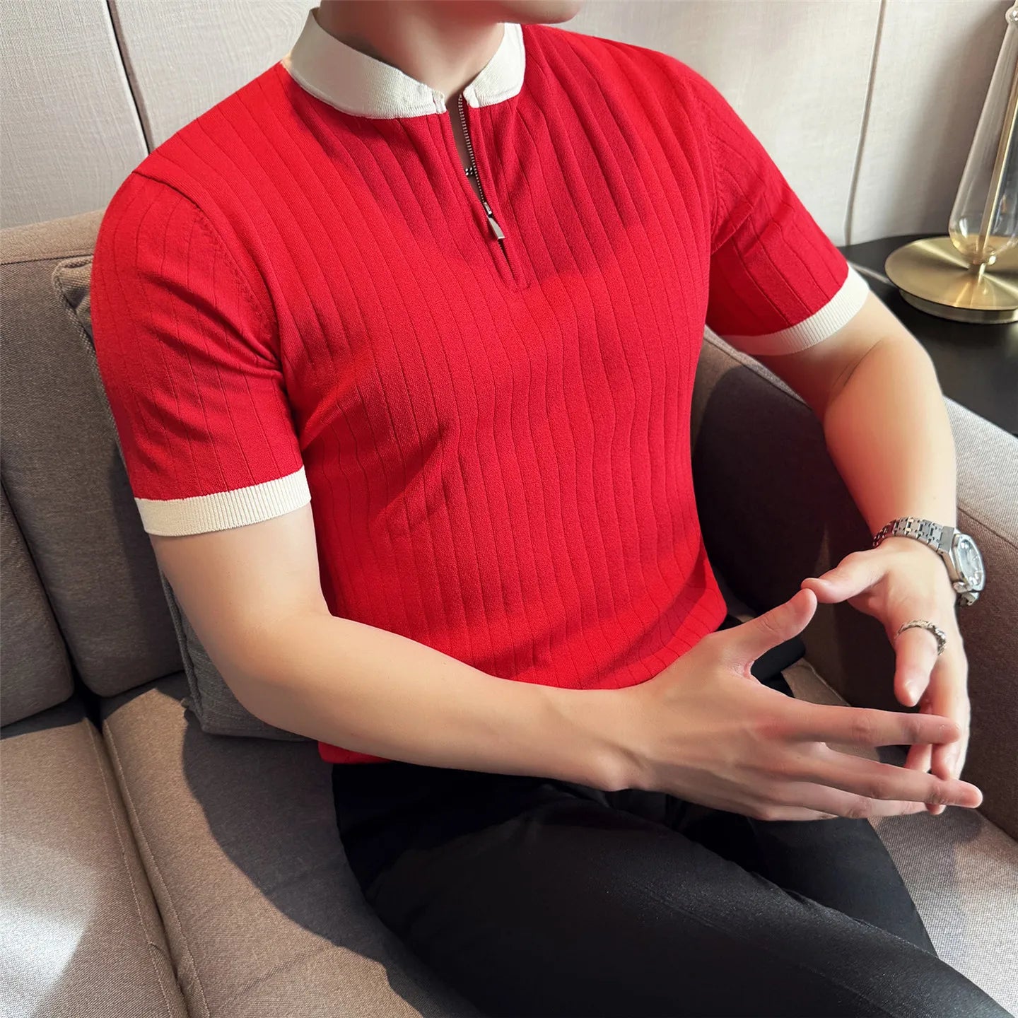 Slim Fit Silk Short-Sleeve Polo Shirt