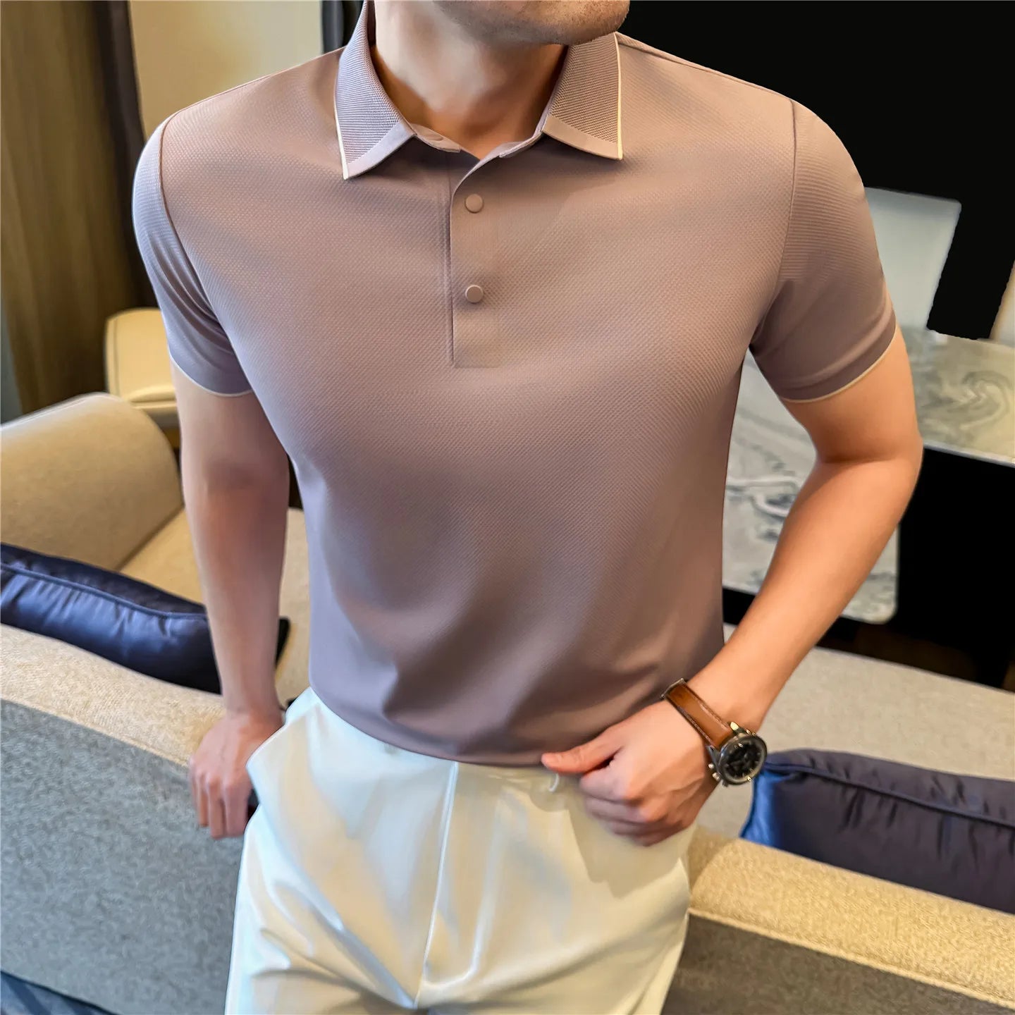 Slim Fit Silk Short-Sleeve Polo Shirt