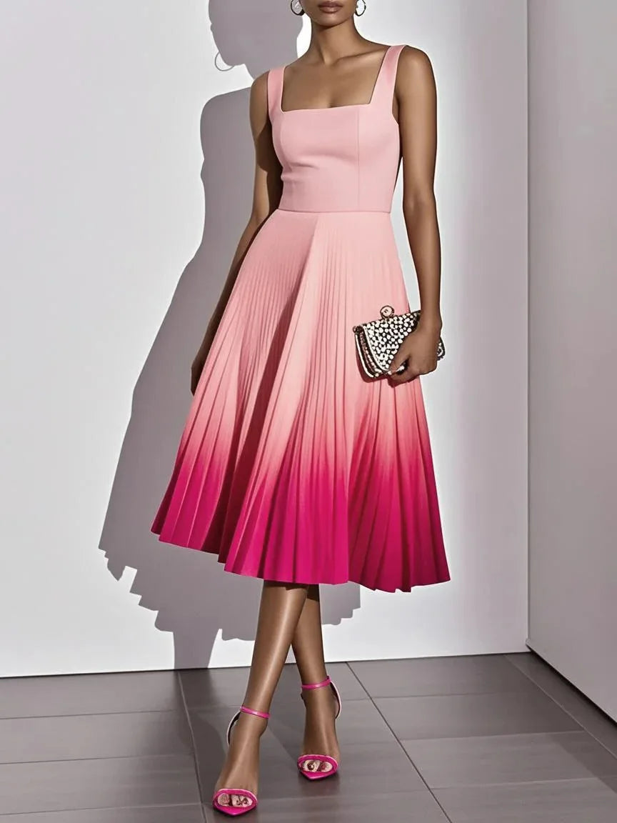 Women's Pleated Ombre Party Midi Dress