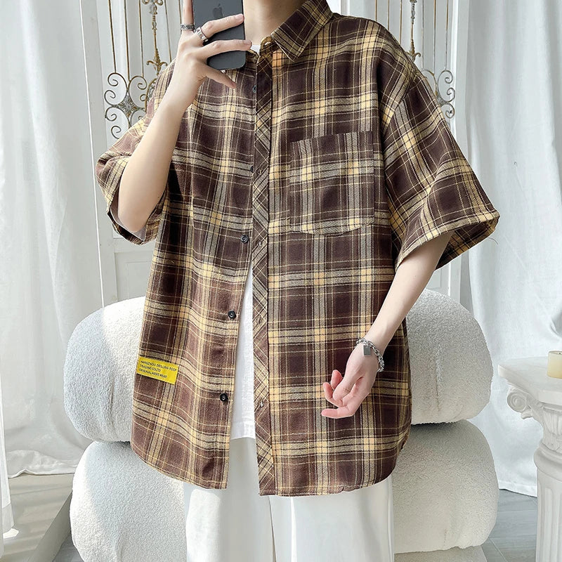Relaxed Fit Plaid Short-Sleeve Shirt