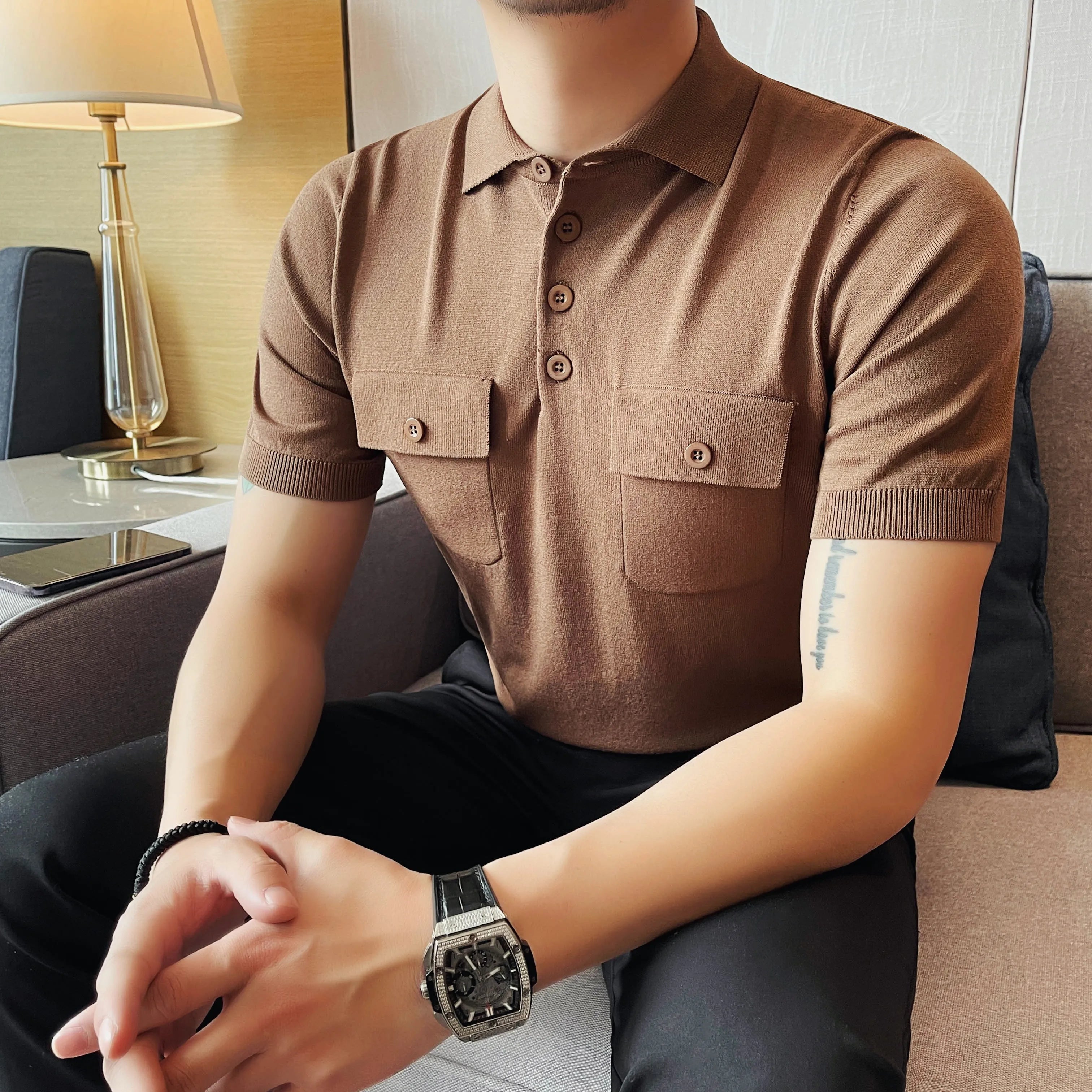 Slim Fit Silk Short-Sleeve Polo Shirt