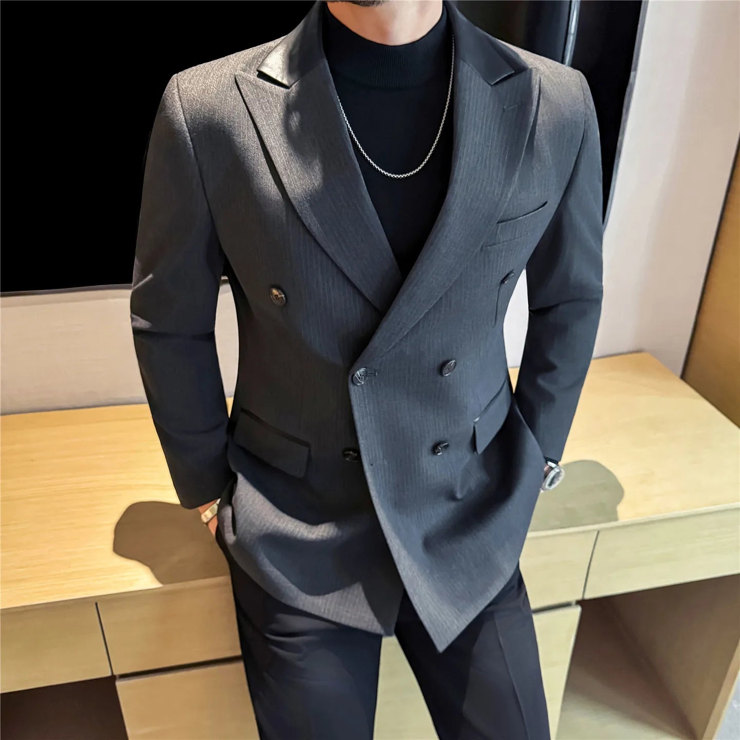 Slim Fit Leather Blazer
