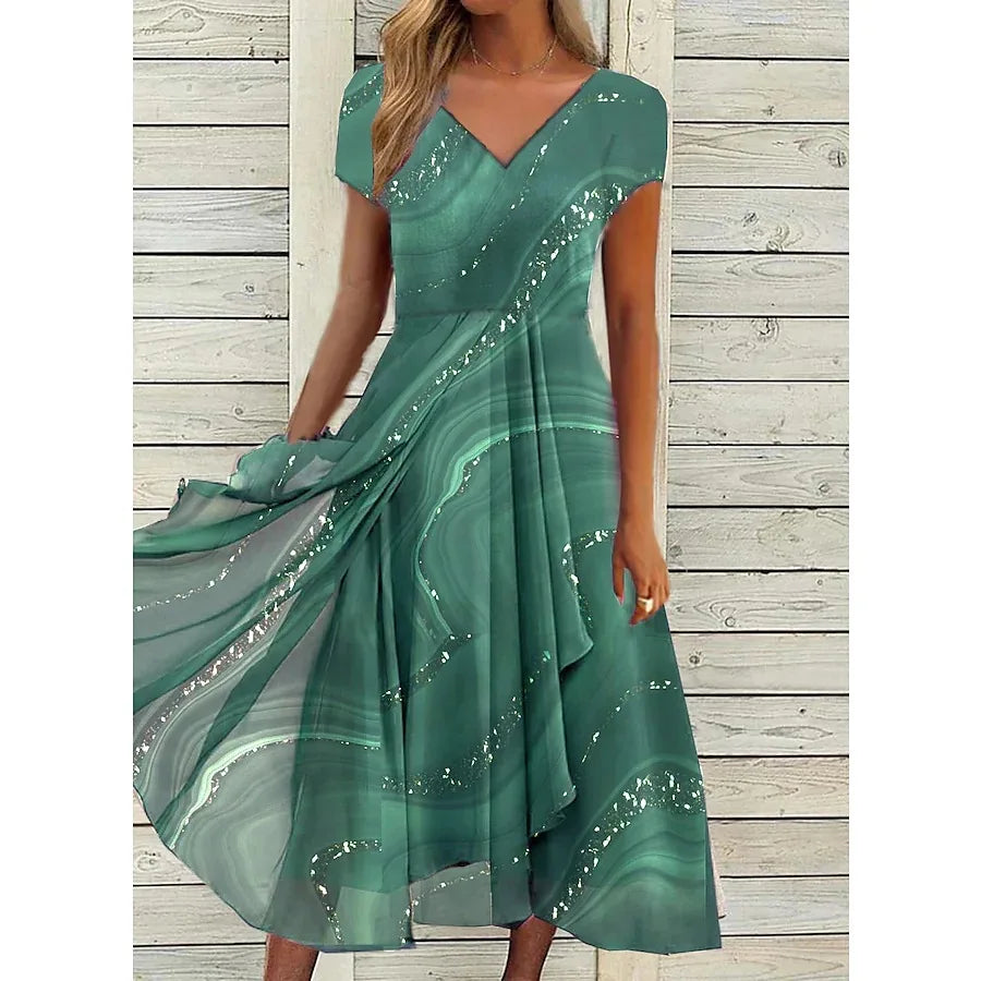 Women's Casual V Neck Midi Dress