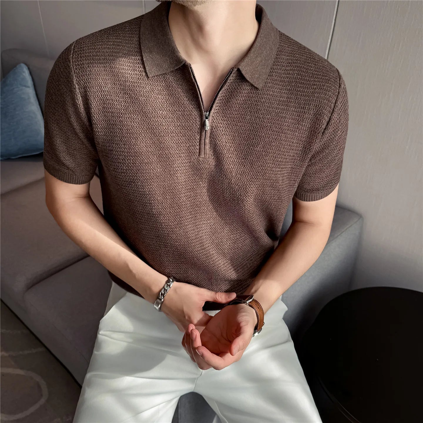 Linen Short-Sleeve Polo Shirt